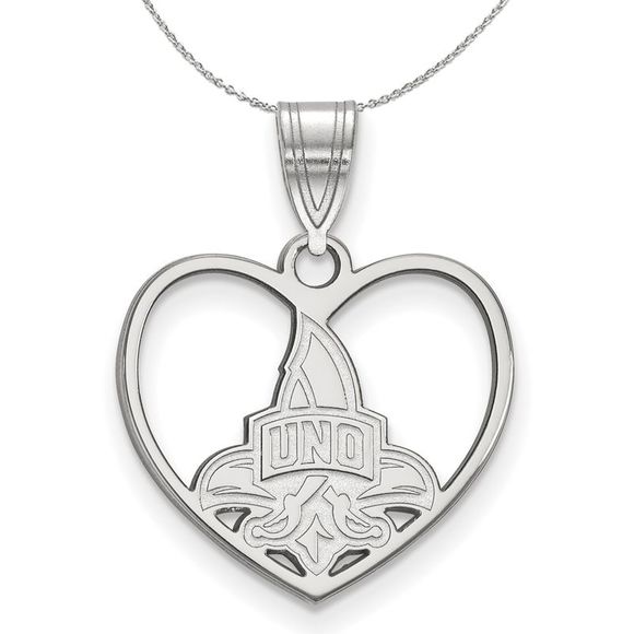 Sterling Silver U. of New Orleans Heart Necklace - 16 Inch - Picture 1 of 7